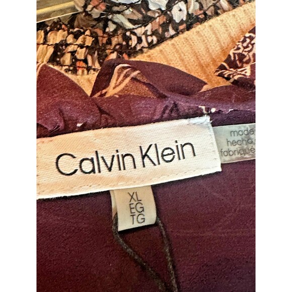 Calvin Klein Sz XL Burgundy Ruffled Floral Long Sleeve Surplice Neckline Blouse - Picture 11 of 11